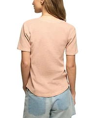 Lucky Brand Women's Short-Sleeve Cutwork Henley Top