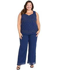 R & M Richards Plus Open Front Jacket, Camisole Pants, 3-Piece Set