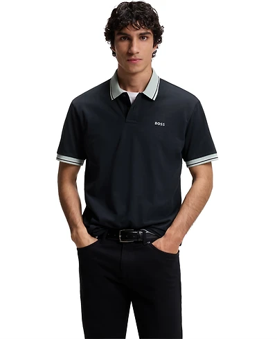 Boss by Hugo Men's Cotton-Jersey Stripe Trim Polo Shirt