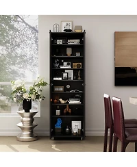 2-door shoe cabinet with Adjustable shelves, versatile storage, sturdy and durable, universal wheel design, four wheels, two brakes,black ra