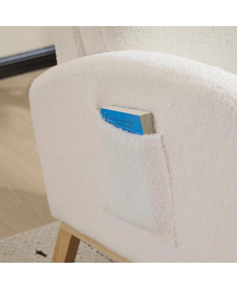 Streamdale Furniture Modern Accent Rocking Chair with Solid Wood Legs and Side Pocket (White, teddy