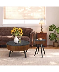 Streamdale Furniture 31.5" Round Carved Coffee Table with Storage - Mid-Century Modern (Brown/Black