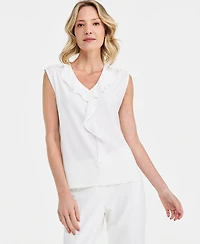 Kasper Women's Mixed-Media Ruffled Top, Regular & Petite