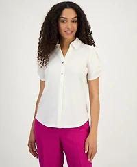 Kasper Women's Textured Collared Button-Front Blouse, Regular & Petite