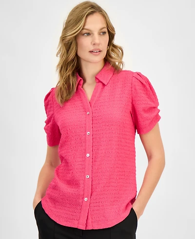 Kasper Women's Textured Collared Button-Front Blouse, Regular & Petite