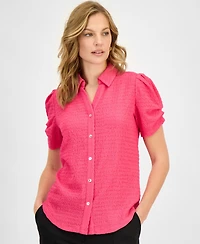 Kasper Women's Textured Collared Button-Front Blouse, Regular & Petite