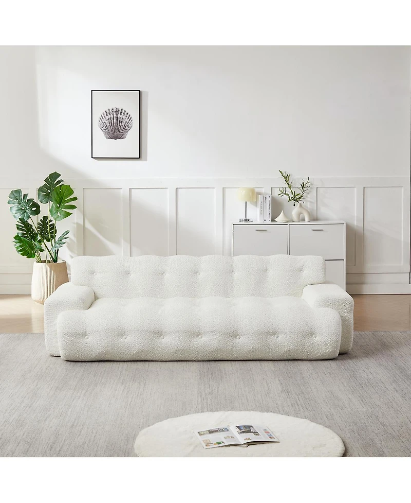 Streamdale Furniture Minimalist Button-Tufted Square Arm Three-Seater Sofa, Chenille, Snow White