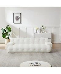Streamdale Furniture Minimalist Button-Tufted Square Arm Three-Seater Sofa, Chenille, Snow White