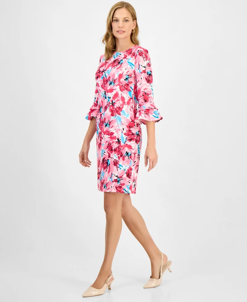 Kasper Women's Printed Ruffle-Sleeve Sheath Dress