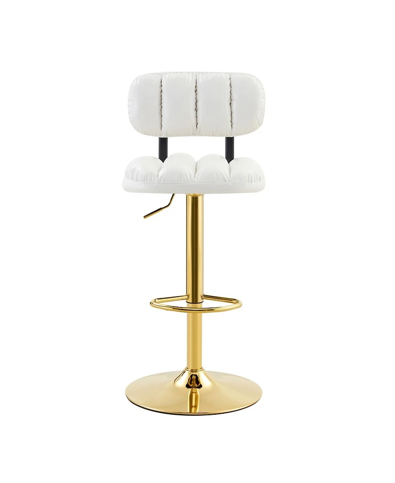 Streamdale Furniture Set of 2 White Pu Leather Bar Stools with Gold Base & Footrest