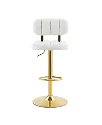 Streamdale Furniture Set of 2 White Pu Leather Bar Stools with Gold Base & Footrest