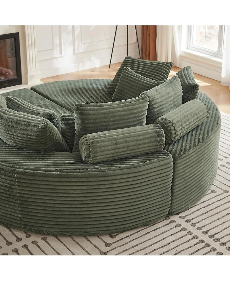 Streamdale Furniture Corduroy Oversized Recliner, Converts to 2 Recliners, Sofa Bed, Neck Pillow