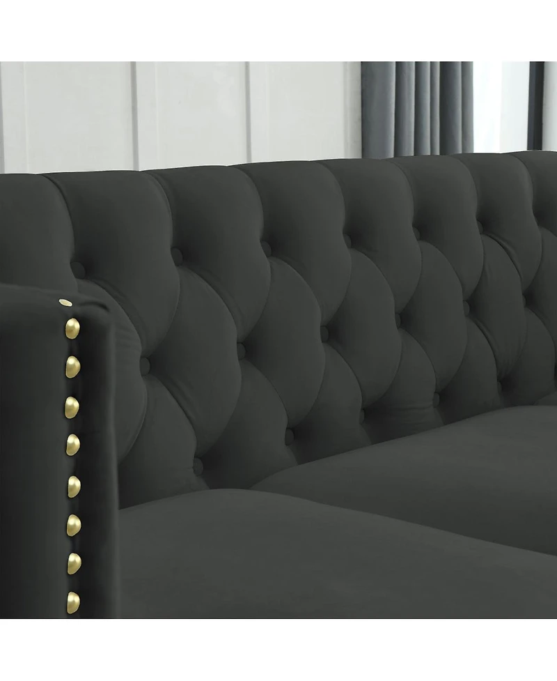 Streamdale Furniture Velvet Sofa for Living Room, Tufted Square Arm Couch, Modern Upholstered Button & Metal Legs