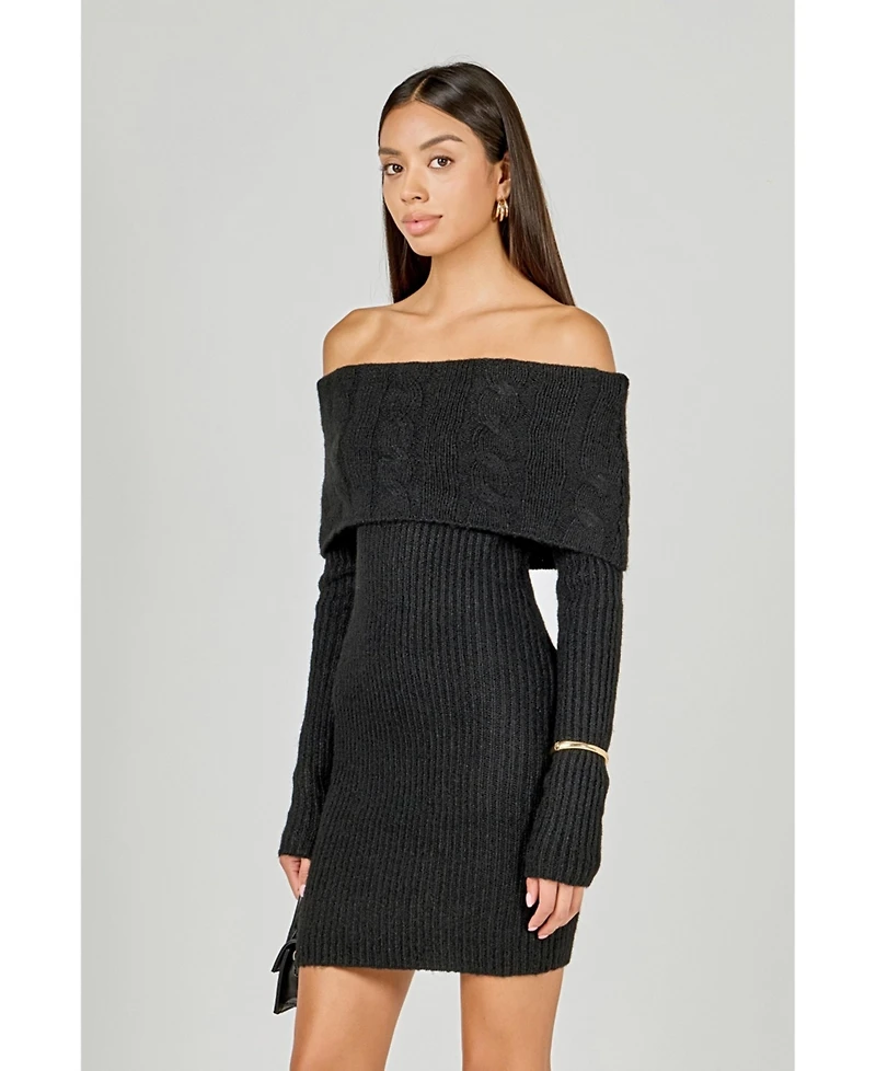 endless rose Women's Off Shoulder Sweater Mini Dress