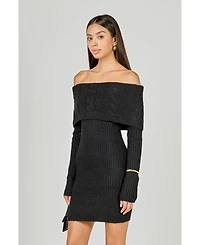 endless rose Women's Off Shoulder Sweater Mini Dress