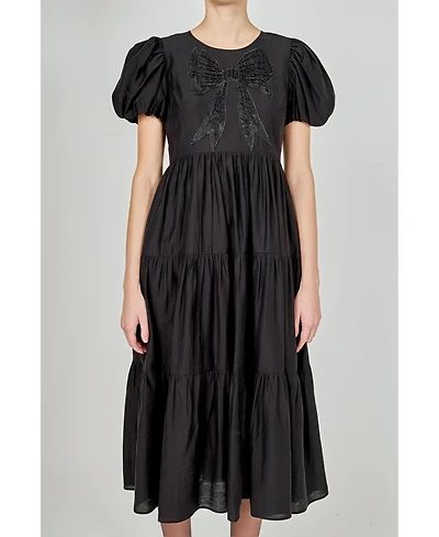 English Factory Women's Bow Puff Sleeve Midi Dress