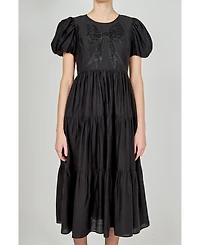 English Factory Women's Bow Puff Sleeve Midi Dress