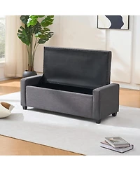 Streamdale Furniture Streamdale 48" Storage Bench for End of Bed, Faux Linen Upholstered Ottoman with Arms, Gray