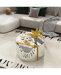 Streamdale Furniture Marble Round Coffee Table with Silver Mirror & Gold Dust Finish