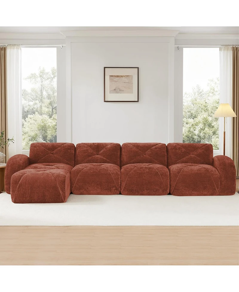 Streamdale Furniture L-Shaped Velvet Tufted Sofa with Movable Ottoman
