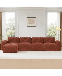 Streamdale Furniture L-Shaped Velvet Tufted Sofa with Movable Ottoman