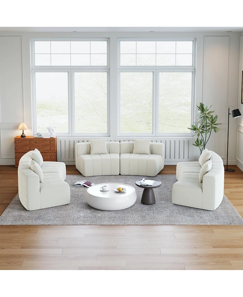 Streamdale Furniture Chenille curved sectional sofa with 6 pillows, modular semi-circular sofa for any room