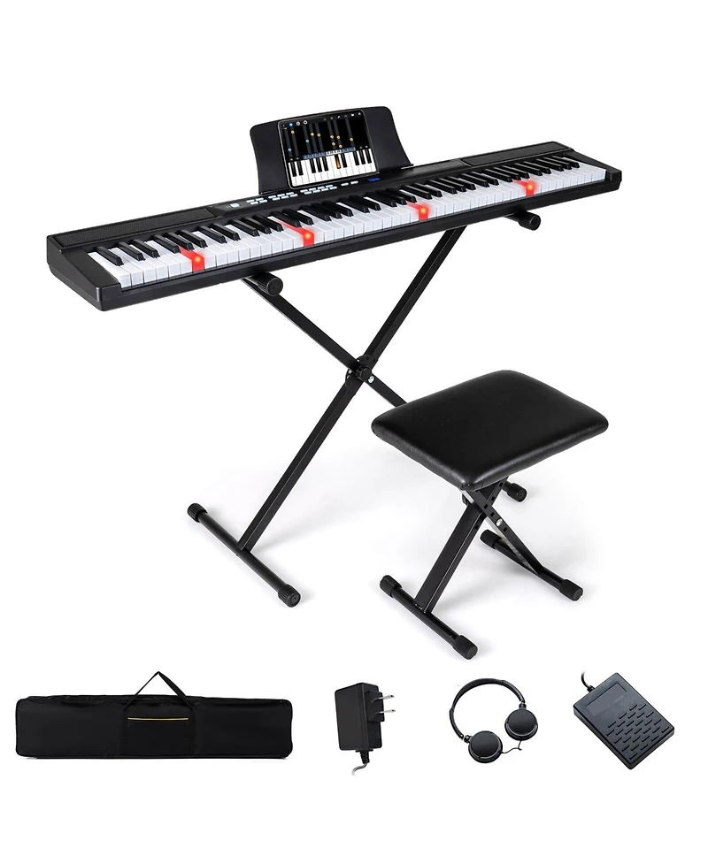 Costway 88-Key Electric Piano Keyboard with Adjustable Stand Stool, Light-up Keys & Buttons