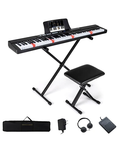 Costway 88-Key Electric Piano Keyboard with Adjustable Stand Stool, Light-up Keys & Buttons