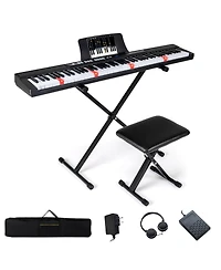 Costway 88-Key Electric Piano Keyboard with Adjustable Stand Stool, Light-up Keys & Buttons
