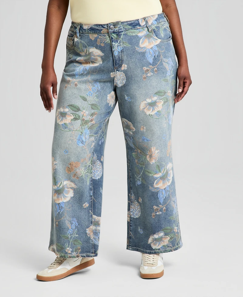 And Now This Trendy Plus Painted Floral Print Jeans, Macy's Exclusive