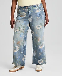 And Now This Trendy Plus Painted Floral Print Jeans, Macy's Exclusive