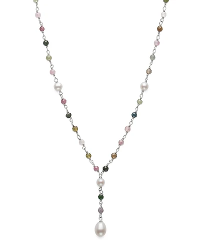 Macy's Cultured Freshwater Pearl & Multi Tourmaline Necklace in Sterling Silver