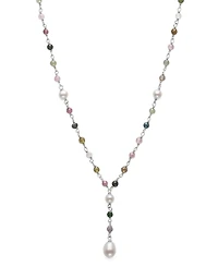 Macy's Cultured Freshwater Pearl & Multi Tourmaline Necklace in Sterling Silver