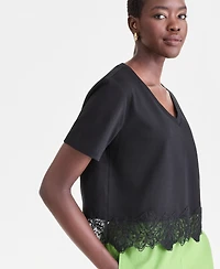 I.n.c. International Concepts Women's Lace-Trim Short Sleeve T-Shirt, Macy's Exclusive