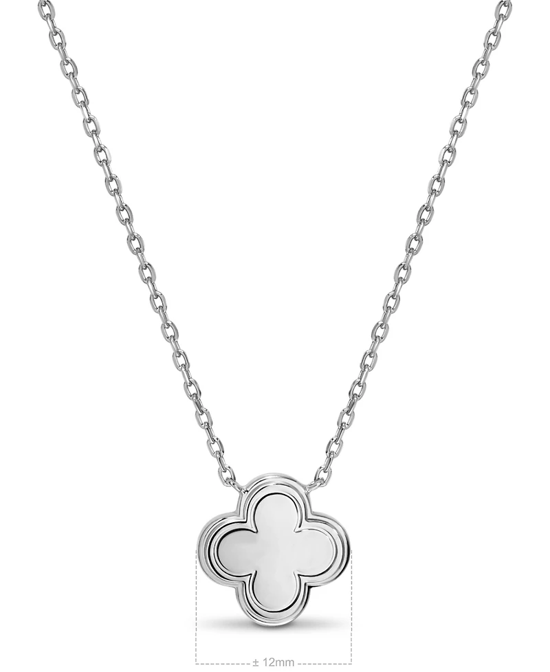 Devata Contour-lined Clover Necklace in Rhodium Plated Sterling Silver, Adj 16/17/18 inch