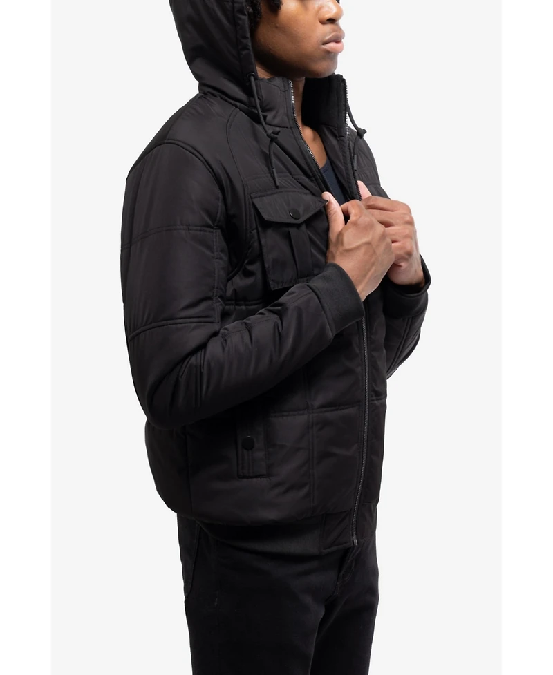 X Ray Men's Xray Hooded Puffer Jacket With Patch Chest Pockets