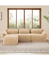 Streamdale Furniture L-shaped Soft Fluffy Plush Boneless Sofa with Pillows, No Assembly, Movable Ottoman