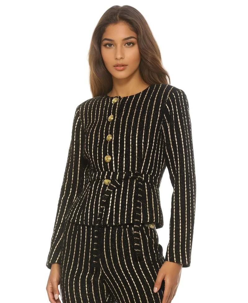 Alexia Admor Women's Arjun Tweed Long Sleeve Scoop Neck Sweater Jacket