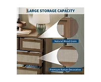 gaomon Rattan 7-Drawer Dresser for Bedroom, Wide Wooden Storage Chest, Brown