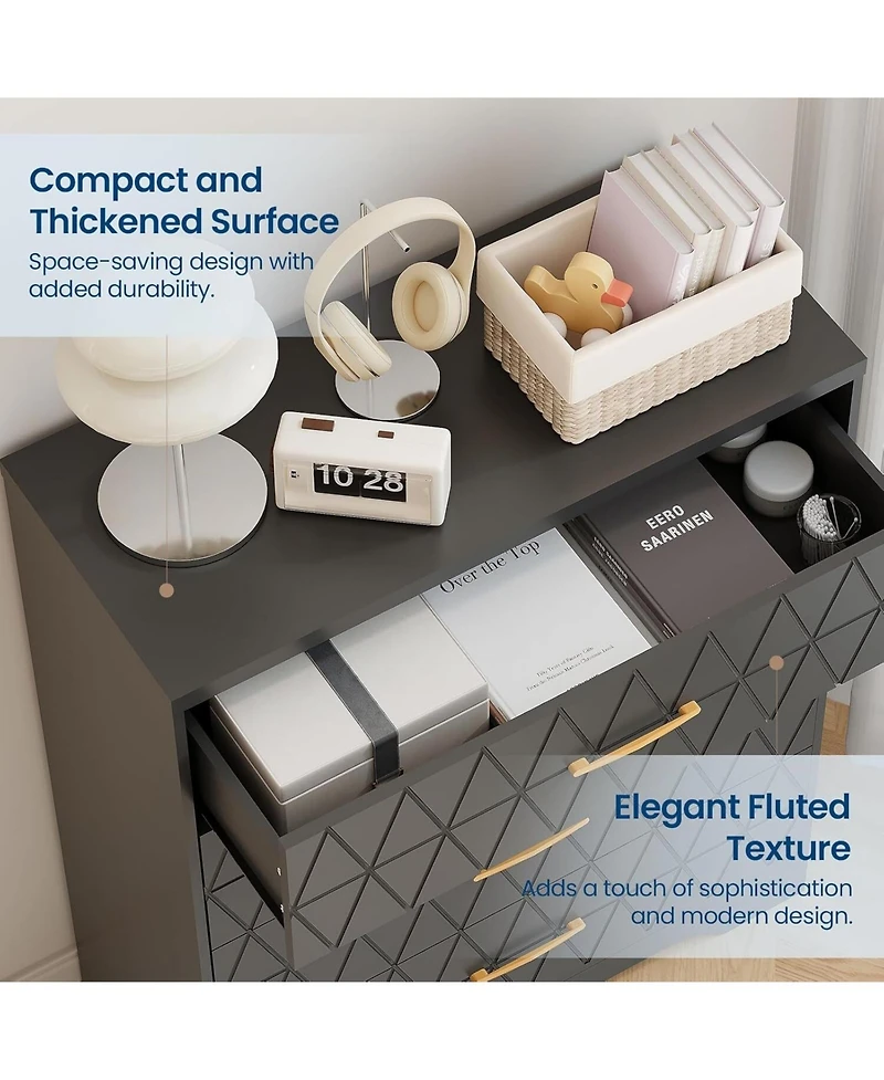 gaomon " 4-Drawer Tall Bedroom Dresser with Gold Handles & Storage"