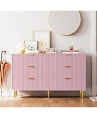 gaomon Modern 6-Drawer Dresser for Bedroom, Wooden Chest with Gold Handles and Storage