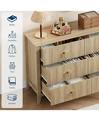 gaomon 47" Wide Fluted Dresser, 6 Drawer Modern Wood Storage Chest for Bedroom or Living Room