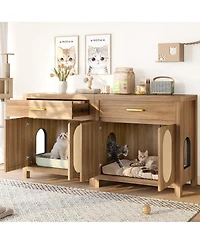 Zeus & Ruta Espresso Hidden Cat Litter Box Enclosure with Storage