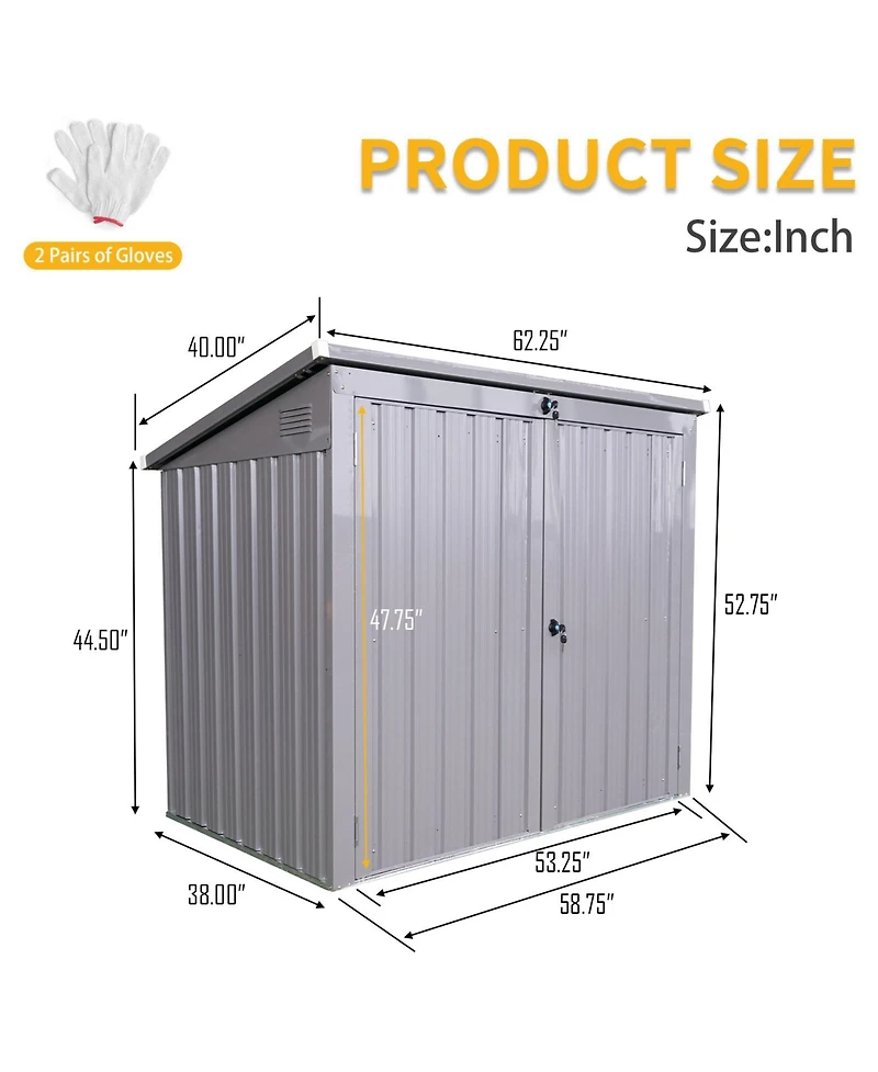 Mondawe 62"x40"x52"Stainless Galvanized Steel Bin Shed Stores 2 Trash Cans for Garbage Storage
