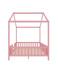 Streamdale Furniture Montessori Floor Bed with Canopy, Full House Shape Toddler Frame