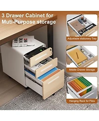 gaomon 3-Drawer Mobile File Cabinet with Lock, Under Desk Metal Filing Cabinet for Home Office