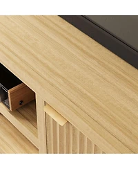 gaomon Fluted Tv Stand for 80 Inch Tv, Modern Entertainment Center with Storage & Gold Handles, Beige/Khaki