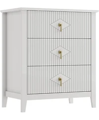 gaomon 27.5" Wide Fluted Dresser, 3 Drawer Modern Wood Nightstand Chest for Bedroom, White