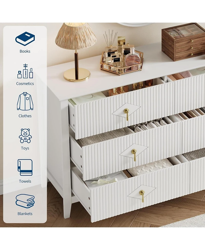 gaomon 54" Wide Fluted Dresser, 6 Drawer Modern Wood Storage Chest for Bedroom or Entryway