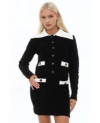 Alexia Admor Women's Alina Fully Knit Cardigan with Contrast Collar